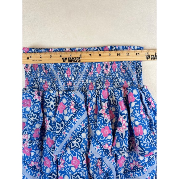 Vineyard Vines Ruffle Mini Skirt Small Smocked Waist Blue Floral‎ Summer Beach - Picture 6 of 8